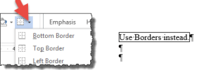 Microsoft Word "borders" selected and hi-lighted.